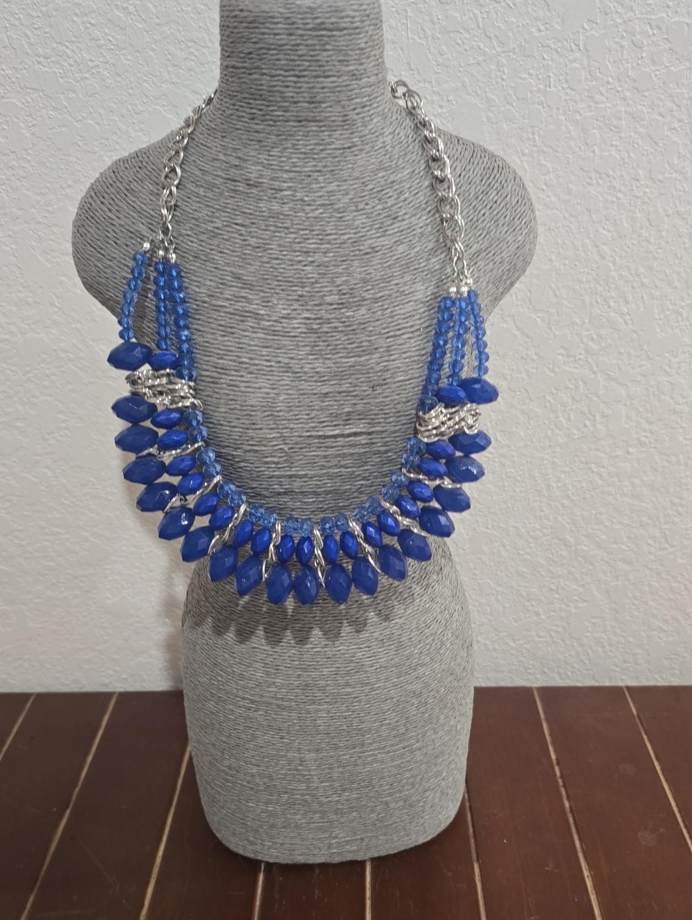Statement Blue Beaded Bib Necklace - Women Jewelry